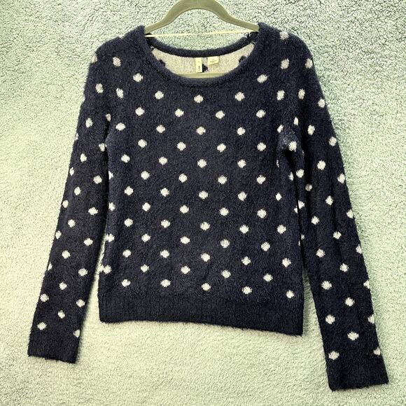 Moth by Anthropologie Small Wool Blend Blue Cream Polka Dot Sweater Comfort EUC - Picture 10 of 10